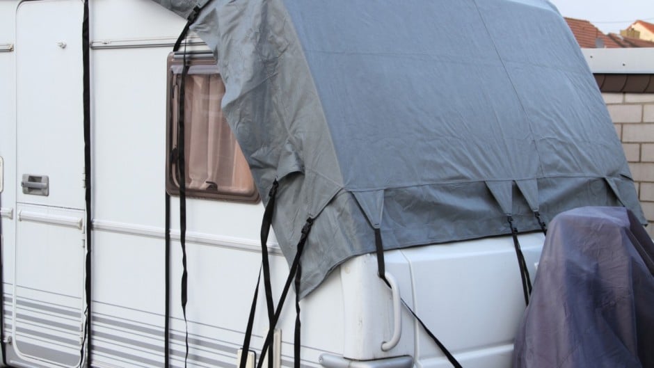 rv covered in winter