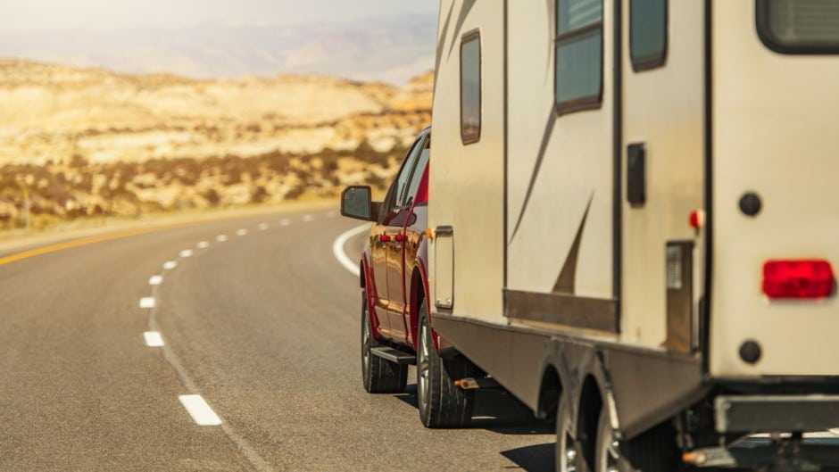 rv being towed by car
