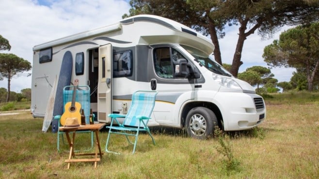family living in an rv home