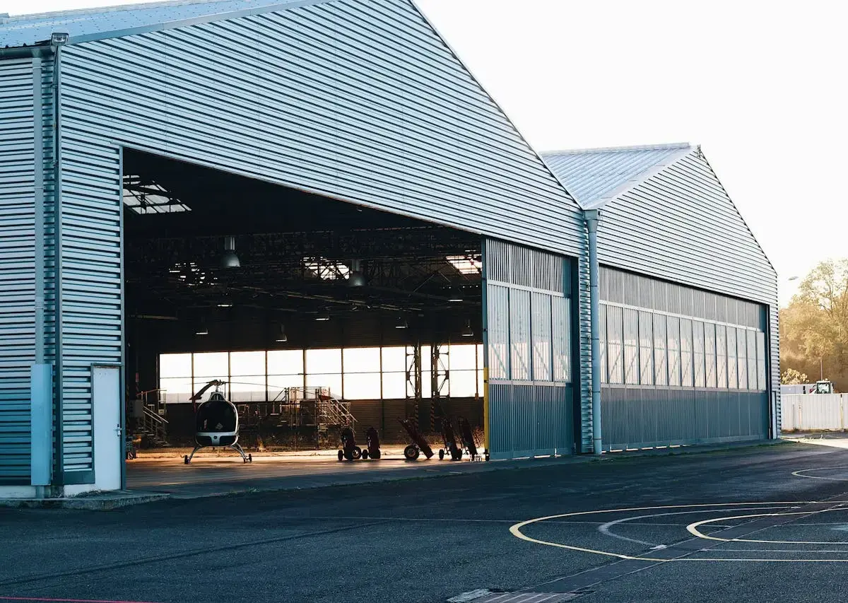 Large industrial storage with open sliding doors