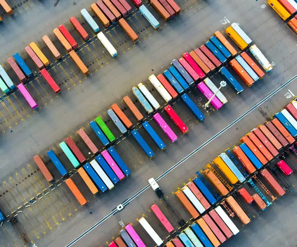Aerial view of a large truck trailer storage.