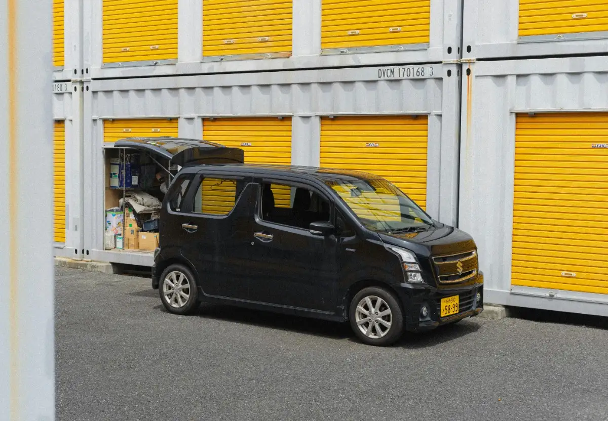Car parked outside storage unit facility