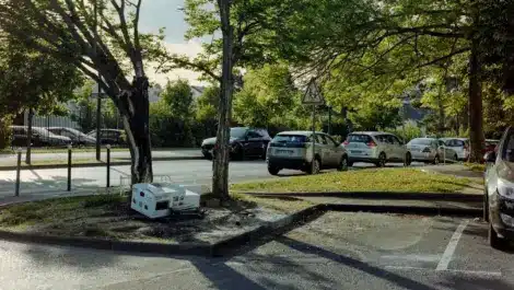 Vehicles parked in a residential area with street and curbside spaces, highlighting common parking environments subject to local regulations.
