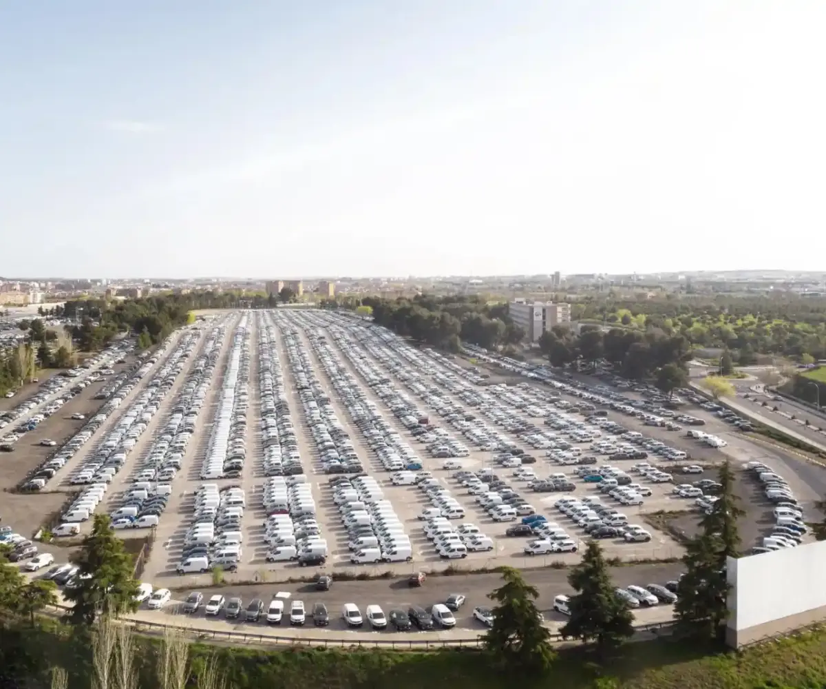 Large outdoor vehicle storage lot filled with rows of parked cars, illustrating long-term parking and storage options.