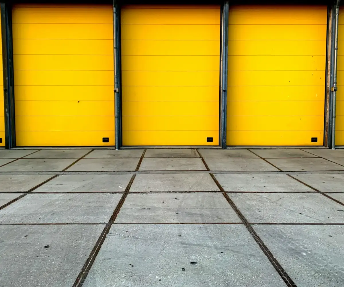 Row of bright yellow garage storage unit