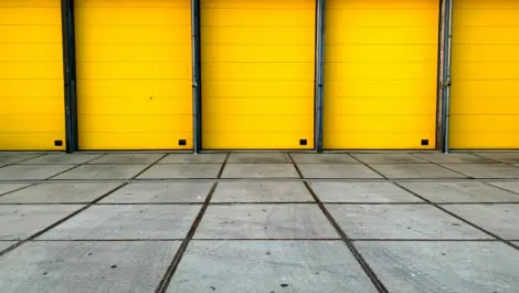 Row of bright yellow garage storage unit
